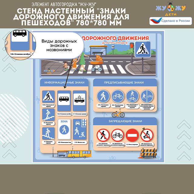 Стенд настенный "Знаки дорожного движения для пешеходов" 780*780 мм