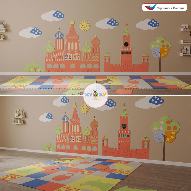 Развивающая настенно-напольная панель мобильная "Патриотические символы" макси, комплект с ковриком