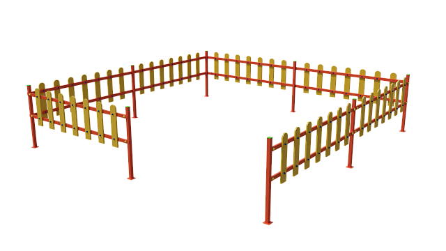 Ограждение, цвет: желтый, форма плашек округлые (7 секций с боковым входом)