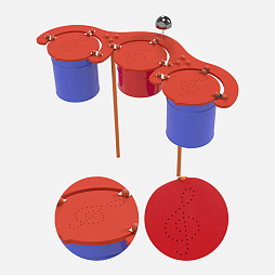 Элемент музыкальной площадки "Ритмика", установка из 3 барабанов с палочками