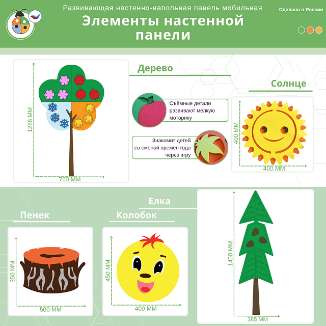 Развивающая настенно-напольная панель мобильная "Серия сказки: Колобок", комплект с ковриком