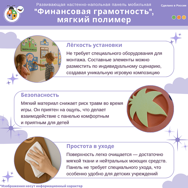 Настенная развивающая панель из мягкого полимера "Финансовая грамотность", мягкий полимер