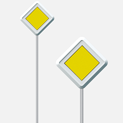 Знак дорожный "Главная дорога"  2.1 на столбе стационарный светоотражающий