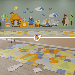 Развивающая настенно-напольная панель мобильная "Серия сказки: Колобок", комплект с ковриком