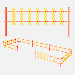 Ограждение, цвет: желтый, форма плашек округлые (7 секций  с центральным входом)  