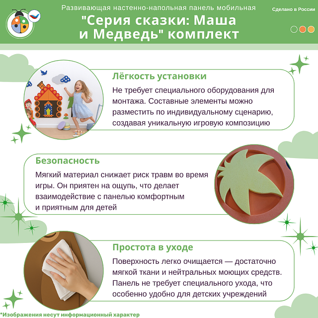 Развивающая настенная панель мобильная "Серия сказки: Маша и Медведь" комплект
