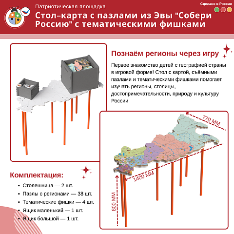 Стол-карта с пазлами из Эвы "Собери Россию" с тематическими фишками