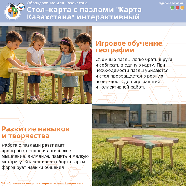 Стол-карта с пазлами "Карта Казахстана" интерактивный