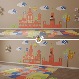 Развивающая настенно-напольная панель мобильная "Патриотические символы" макси, комплект с ковриком