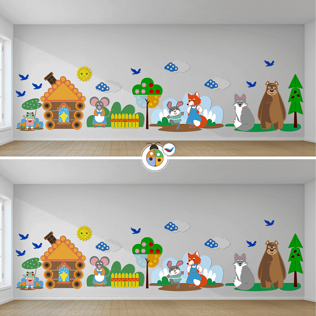 Развивающая настенная панель мобильная "Серия сказки: Теремок", комплект