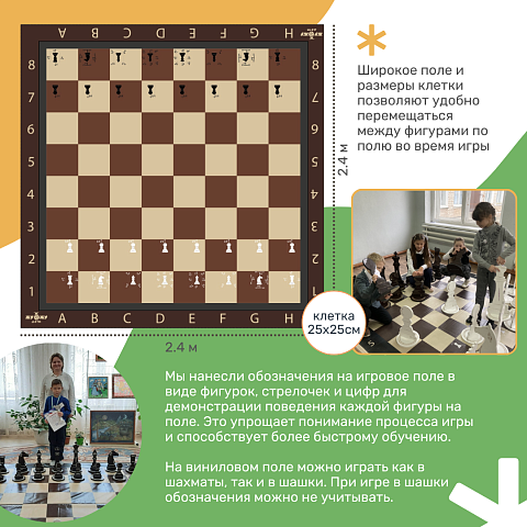 Доска для шахмат Жу-Жу плотная виниловая обучающая 2400 х 2400 мм