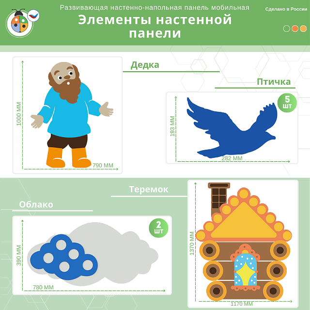Развивающая настенная панель мобильная "Серия сказки: Колобок", комплект