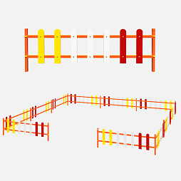 Ограждение, цвет: разноцветный, форма плашек округлые (11 секций) бело-желто-красное