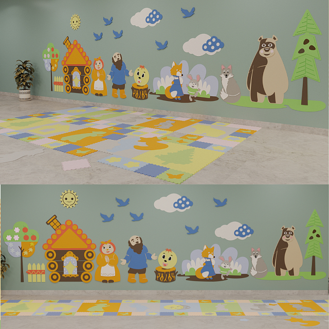 Развивающая настенно-напольная панель мобильная "Серия сказки: Колобок", комплект с ковриком