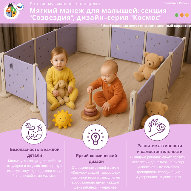 Мягкий манеж для малышей: секция "Созвездия", дизайн-серия "Космос"