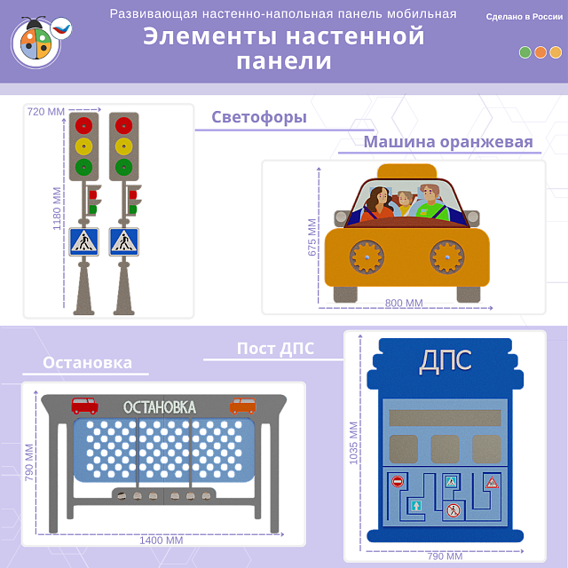 Развивающая настенная панель мобильная "ПДД" макси, комплект