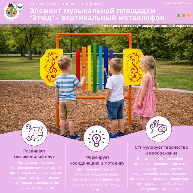 Элемент музыкальной площадки "Этюд" - вертикальный металлофон