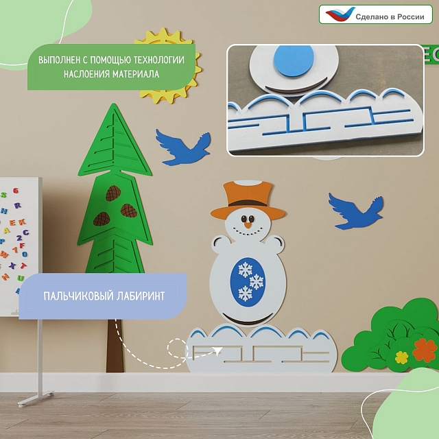 Элемент настенной панели "Снеговик на снегу", мягкий полимер