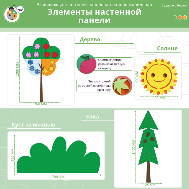 Развивающая настенная панель мобильная "Серия сказки: Теремок", комплект