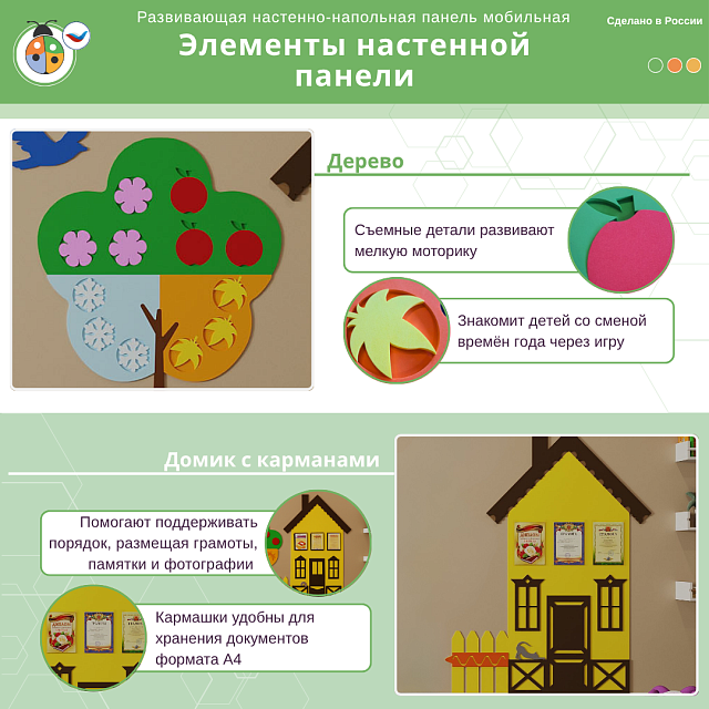 Развивающая настенно-напольная панель мобильная "Окружающая среда" макси, комплект с ковриком