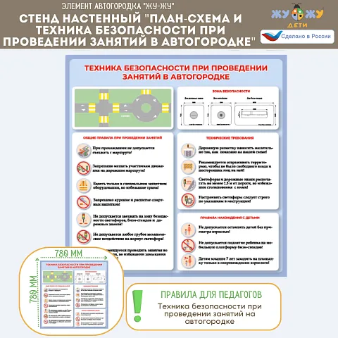 Стенд настенный "План-схема и техника безопасности при проведении занятий в автогородке" 780*780 мм