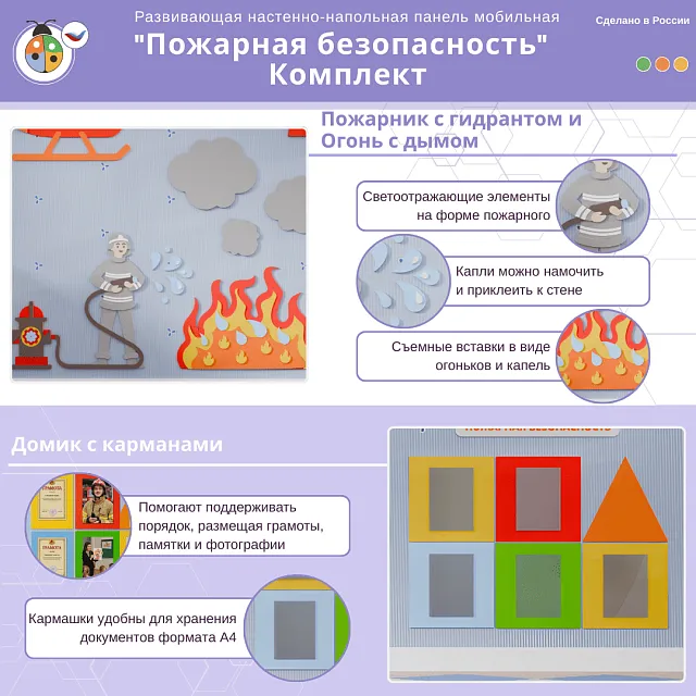 Развивающая настенная панель мобильная "Пожарная безопасность", комплект