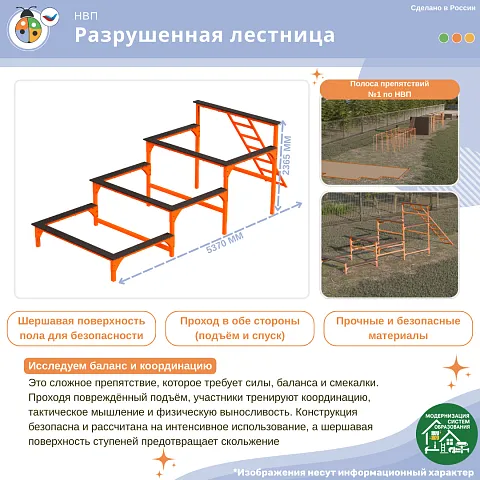 Уличное препятствие для НВП и ОБЖ: "Разрушенная лестница"