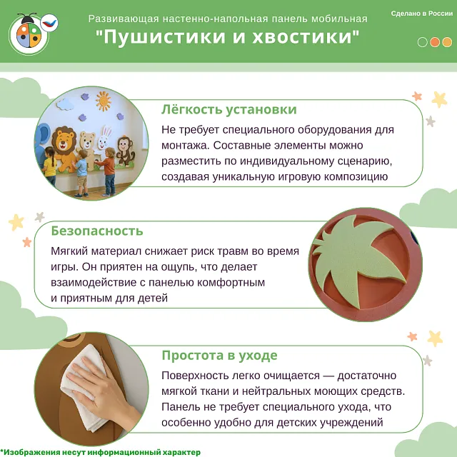 Развивающая настенная панель мобильная “Пушистики и хвостики”